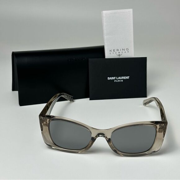 BRAND NEW SAINT LAURENT SL593 003 Beige/Silver Women Sunglasses